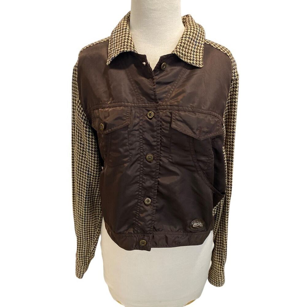 At Last Jeanswear 1970s Vintage Cropped Brown Houndstooth Women's Jacket Sz L